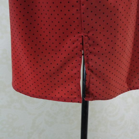 ELEMENTZ Red Orange Polka Dot Adjustable Sleeve Button Up Blouse Shirt - Picture 9 of 17